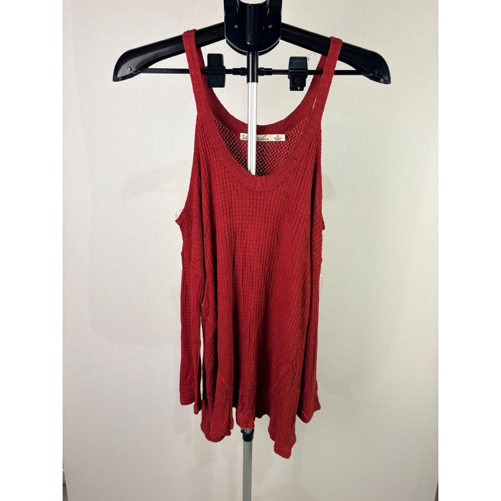 Liberty Love Womens Burgundy Waffle Knit Cold Shoulder V-Neck Top Size M J4-1877